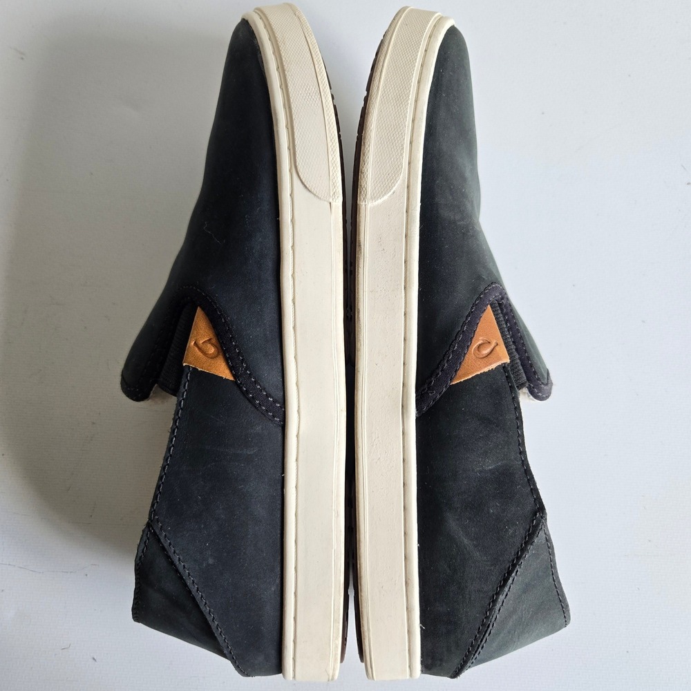 Olukai Pehuea Heu Black Leather Shearling Lined Slip On Sneakers Womens 8 20391 - Picture 8 of 11